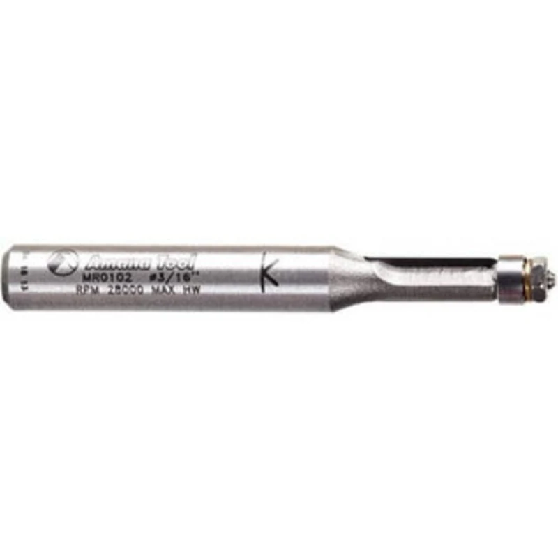 Amana Tool 3/16 Diam, 7/16 LOC, 2 Flute Carbide-Tipped Edge Profile Flush Trim Router Bit 1/4 Shank Diam, 2 OAL, Use ...
